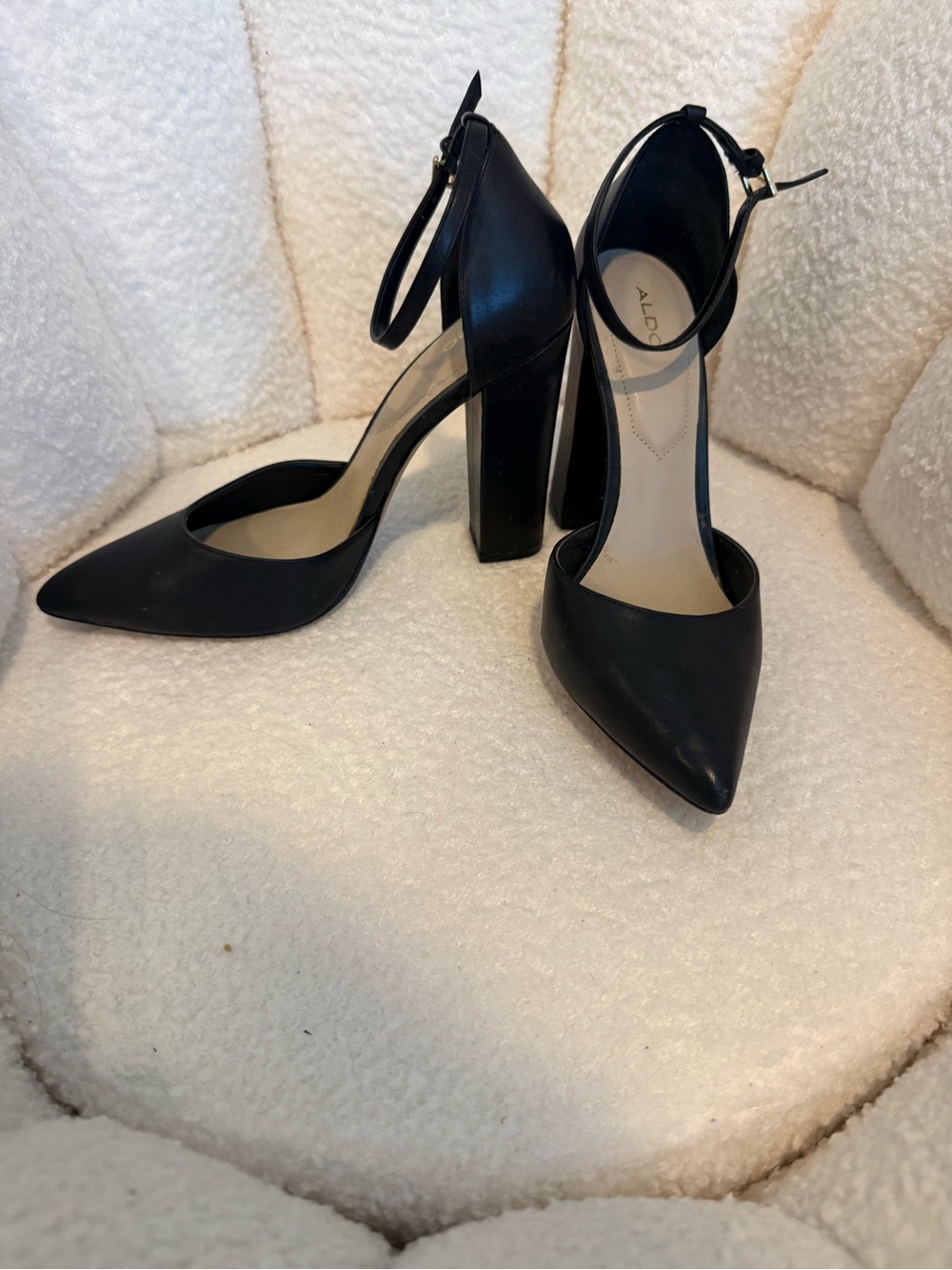 ALDO Black Pointed Ankle-Strap Block Heel Pumps